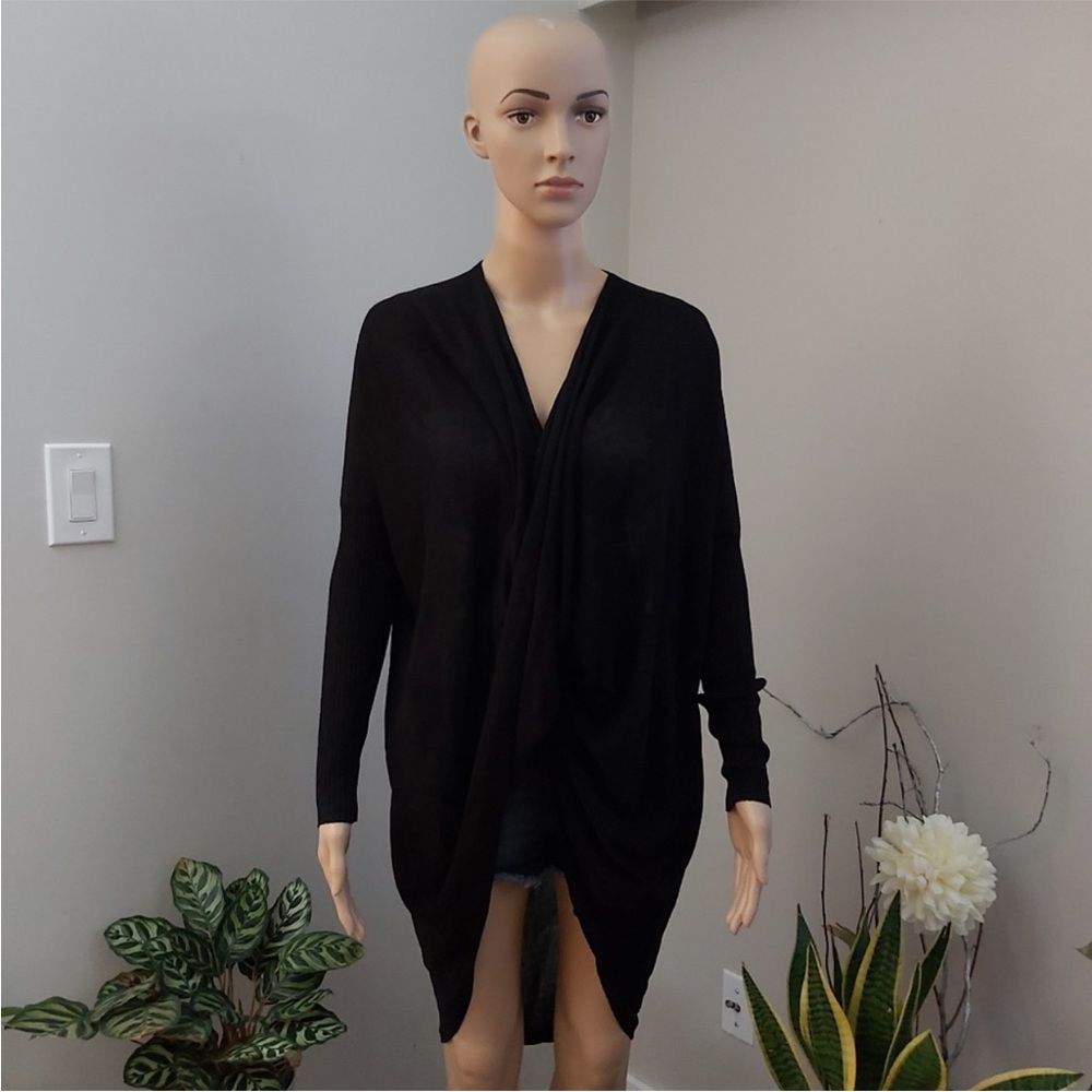 Sweater tunic dress top Small black blouse sheer standard People Project